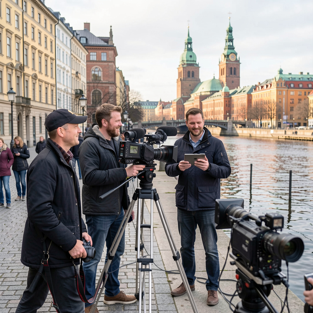 Filmteam under inspelning i Stockholm